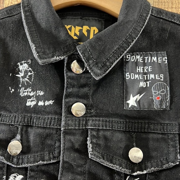 Kleep Black Red Brick Layer Jean Jacket Boys 7/8  Premium Washed Cotton Denim - Picture 4 of 9